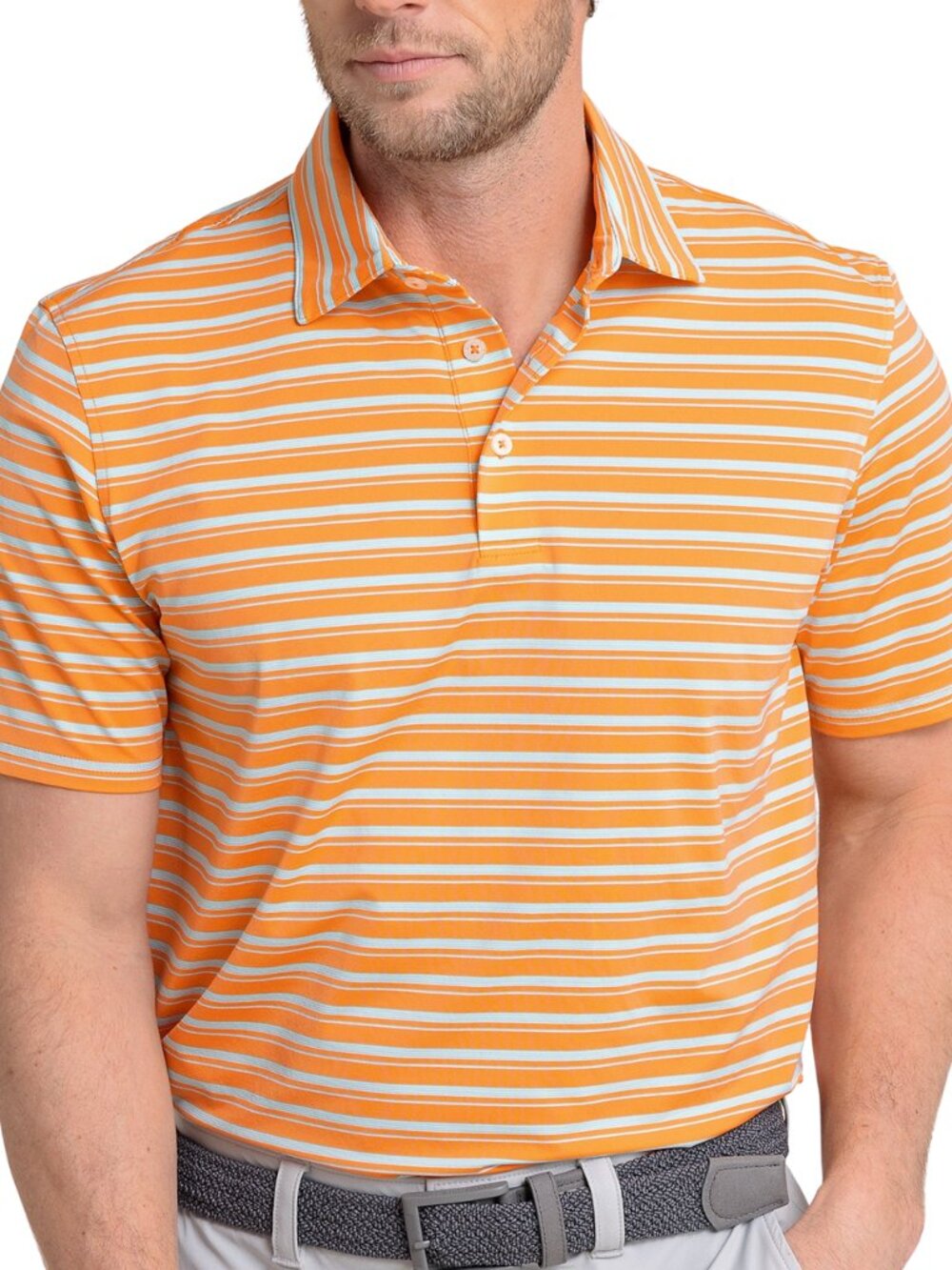 NWT Southern Tide Men's Brreeze Pearl Cove Stripe Polo Peach Large L